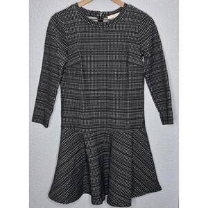 Ann Taylor LOFT XS Fit Flare Dress Black White Above Knee 3/4 Sleeve Stretch